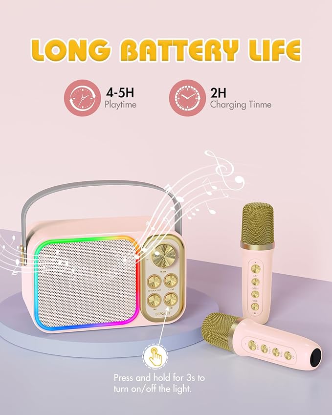 LED Kids Karaoke Machine-Portable Bluetooth Speaker & Microphones | White Elephant Gifts | Christmas Stocking Stuffer | Birthday Toys for 3-12+ Years Old Girls Boys(Colorful)