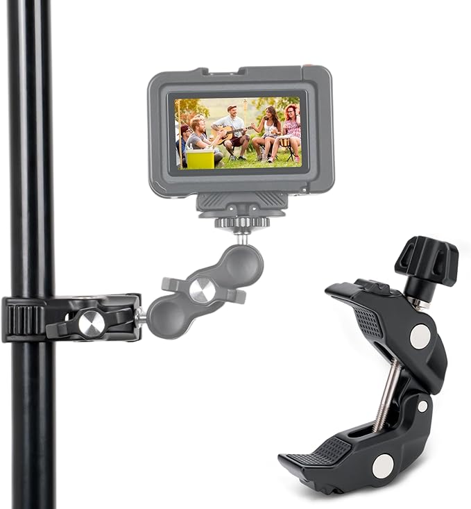 Universal Super Clamp Camera Mount, Adjustable Metal Heavy Duty Clamp with 1/4"-20 & 3/8"-16 Threads, 0.47-2.36'' Jaw Grip Desk Clamps for Magic Arm Light Stand Tube Bike Handlebar Stroller Tripod