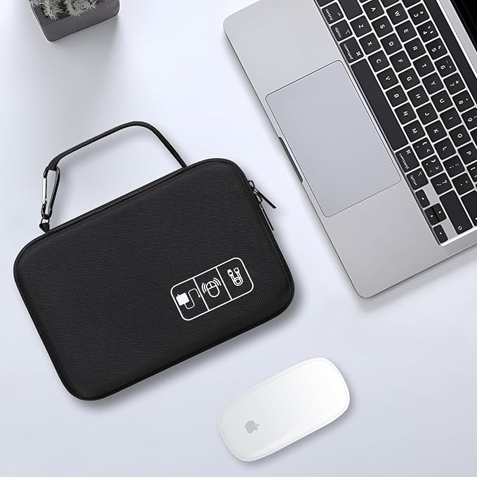 Lacdo Hard Travel Electronic Organizer Case for MacBook Power Adapter Charger, Cables, Cords, Apple Pencil, Mouse, Power Bank, USB Flash Disk, SD Cards EVA Protective Portable Accessories Bag, Black