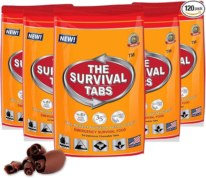Emergency Food Supply - 10 Days Survival Food for Emergency Situation - Gluten Free and Non-GMO 25 Years Shelf Life (120 tabs - Chocolate)