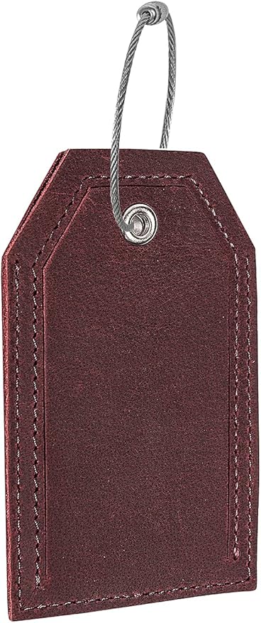 Genuine Leather Set of 2 Luggage Tag with Full Back Privacy Name ID Card Stainless Steel Loop Suitcase Labels Identifiers Baggage Tags Luggage for Women Men Travel (Wine Red)