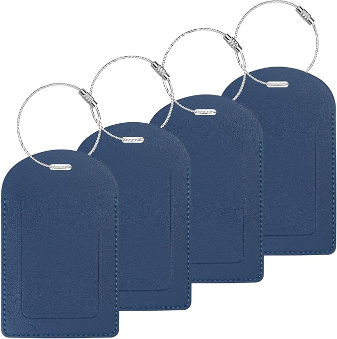 Gloppie Luggage Tags 4 Pack TSA Approved Luggage Tag for Suitcase PU Leather Travel Bag Tags Name Tags with Privacy Cover Dark Blue