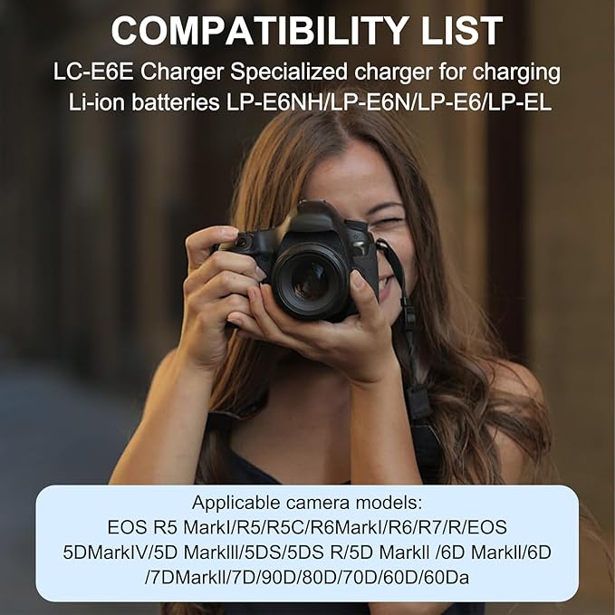 LC-E6 LC-E6E LP-E6N Battery Charger for Canon EOS R R5 R6 5D Mark II 5D Mark III 5D Mark IV 5DS 5DS R 6D 6Da 6D Mark II 7D 7D Mark II 60DA 60D 70D 80D 90D Cameras Charger