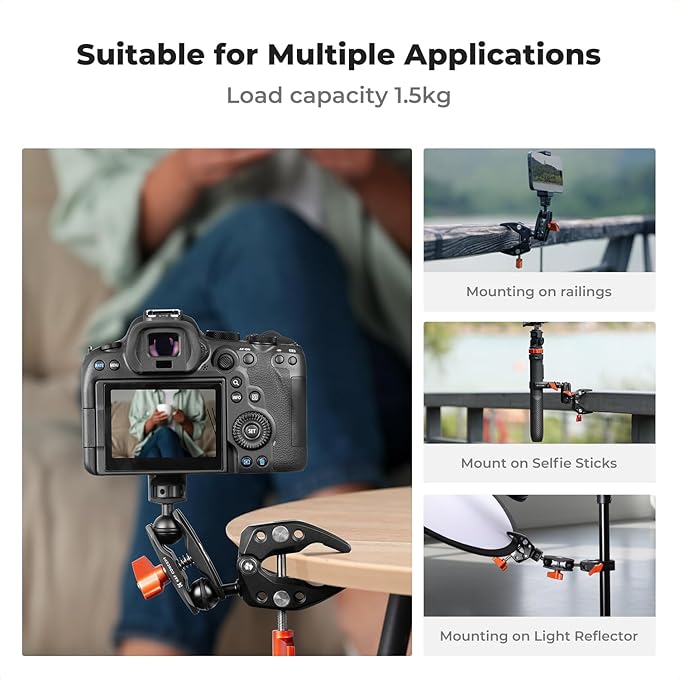 K&F CONCEPT Double Super Clamp Camera Mount with 1/4" Threads Metal Clamp for Chair, Pole, Tripod, Desk, Flag, Umbrella, Motorcycle Mount
