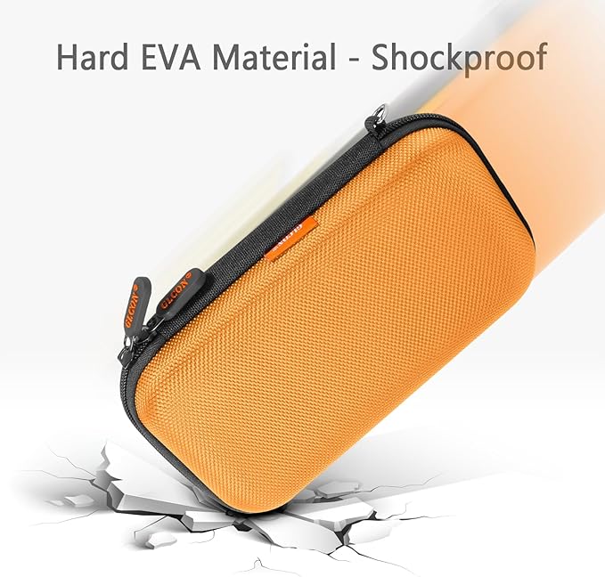 Orange Shockproof Hard EVA Carrying Case Travel Pouch for External Hard Drive, Power Bank, Cell Phone, Cable, Cord - Portable Small Electronic Accessories Organizer Storage Zipper Pouch