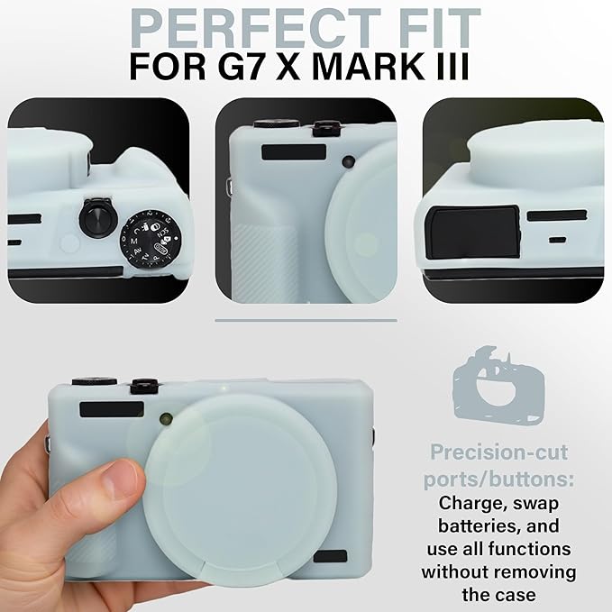 STSEETOP Camera Case for Canon PowerShot G7X Mark III - Protective Silicone DSLR Skin with Lens Cover, Detachable Cage, Shockproof, Dustproof (Jelly Green)