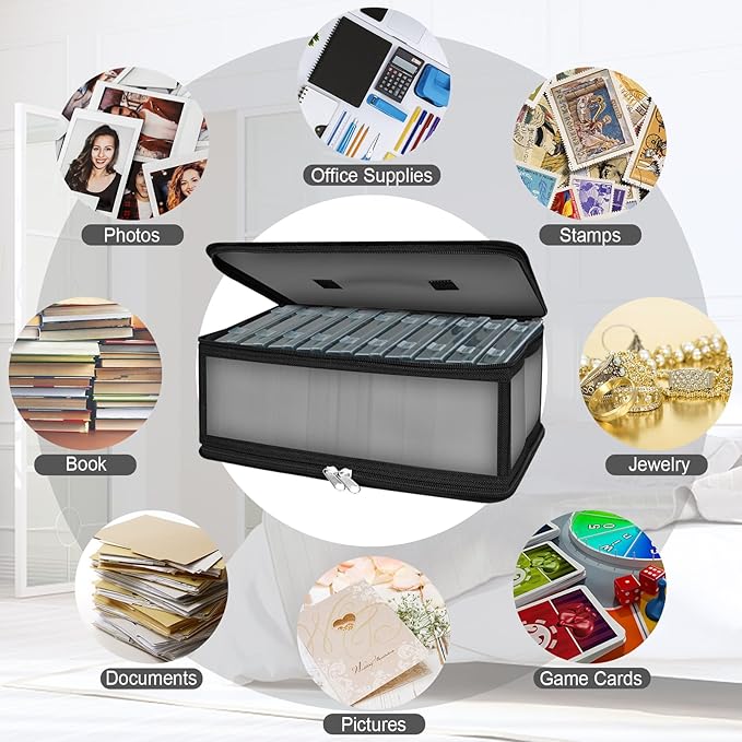 Bluedale Photo Storage Box with 10 Inner 4" x 6" Black Photo Cases, Waterproof Craft Keeper with Handle, Organizer Container Box with 1 Sheet Label Sticker for Picture Seeds Craft Supplies