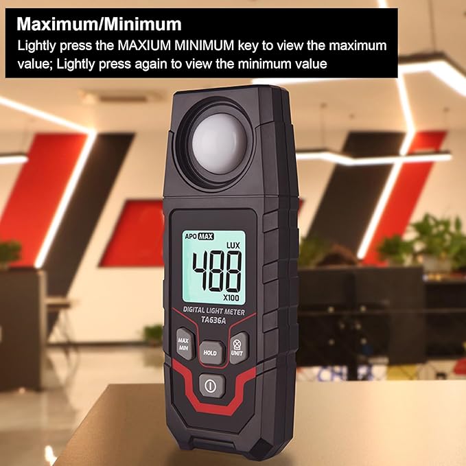TA636A Digital Illuminance Meter Handheld Probe Luxmeter Lighting Intensity Brightness Light Tester 200000LX 20000FC 50 Sets 1‑60s Recording