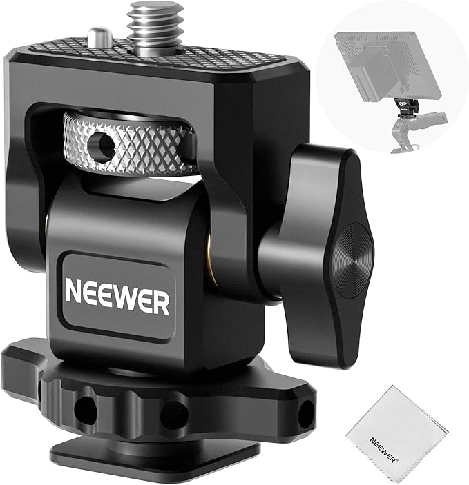 NEEWER Cold Shoe Camera Monitor Mount with Anti Twist 1/4" Screw Compatible with Atomos Ninja V, 5" & 7" Field Monitor, 360° Swivel 180° Tilt with Adjustable Damping, MA006