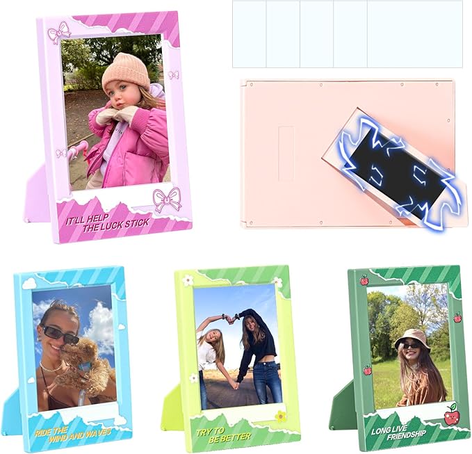 CAIYOULE Mini 3" Picture Frame for Fujifilm Instax Mini 41/12/11/EVO/SE/9/8/7+/99 Film Photo and Polaroid 3.4x2.2 Photo Frame Wallet Size Photo Refrigerator Tabletop Display Use, 5 Pack Colorful