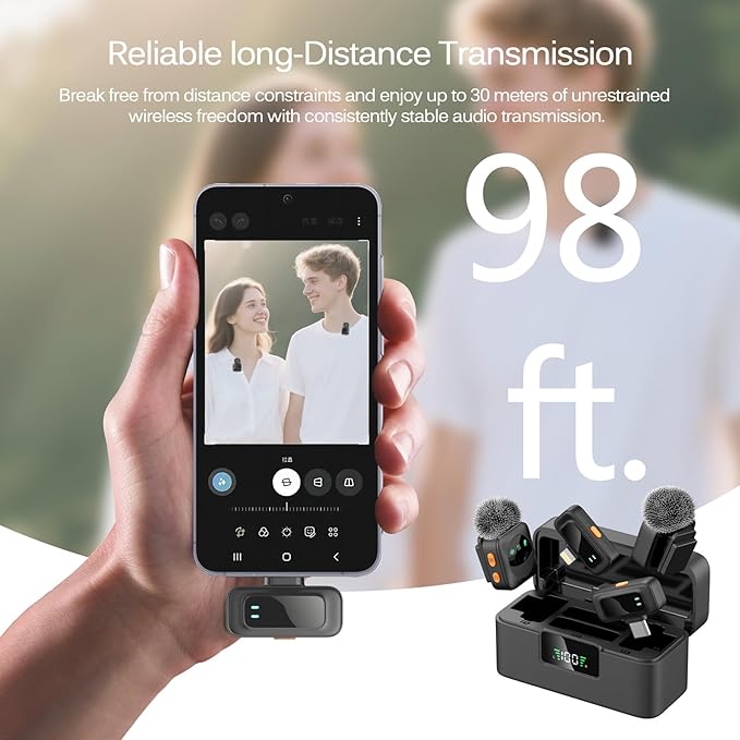 Ai Mini Mic Wireless Lavalier Microphone System (2TX+2RX+Case), Magnetic & Clip-On Microphone for iPhone, Android, Vlogging, Studio-Quality Sound, 48H Battery, Ai Noise Cancelling