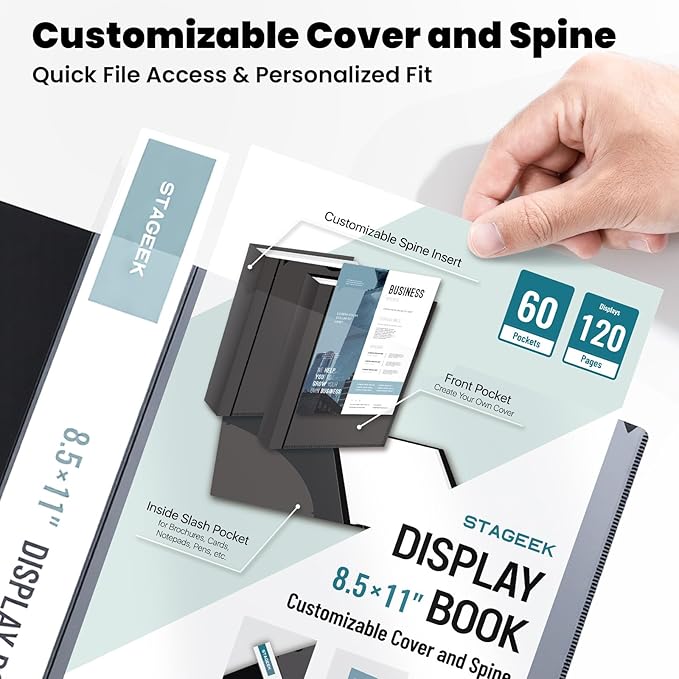 STAGEEK 60-Pocket Portfolio Binder Display 120 Pages, 8.5x11 Binder with Plastic Sleeves, Art Portfolio Folder with Clear Sheet Protectors, Presentation Book for Artwork, Document Organizer