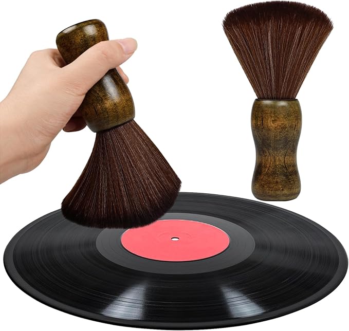 Vinyl Record Cleaner Brush, Anti Static Dust Remover with Fine Fiber Bristles, Wood Record Brush Accessories for Vinyl Albums LP CD Cartridge (Brownish Green)