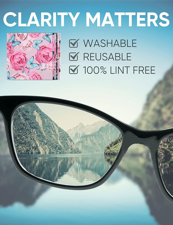 6PCS Thickened Glasses Cleaning Cloth Elegant Flower Design Microfiber Cleaning Cloth, Multi-Colored Eyeglass Lens Cleaning Cloths, Soft Wipes for Reusable Eyeglass and Phone Screens (Peony)