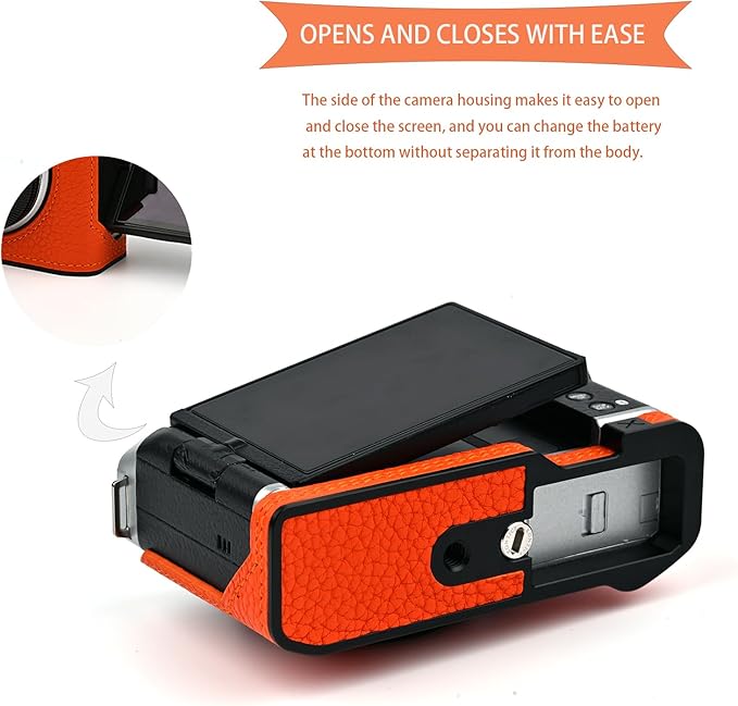 Uchandmade Handmade Genuine Leather Camera Half Case for Fujifilm X-M5/Fujifilm X-M5 Camera Case/Fujifilm X-M5 Case - Top Layer Cowhide Body + Metal Base Plate (Orange1)