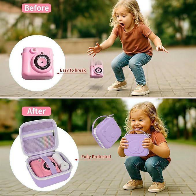 PAIYULE Kids Instant Print Camera Case with 3 Rolls Prints Paper Compatible with ESOXOFFORE for Dylanto for DUDUDRAGON for GKTZ for ETIKEZ for Dafotil Toddler Digital Cameras(Bear Light Purple)