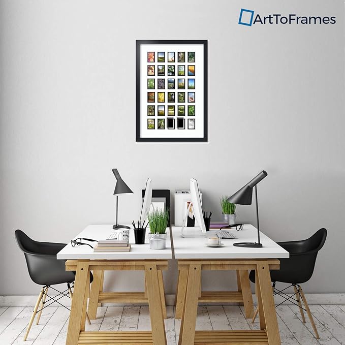 ArtToFrames Collage Photo Frame Double Mat with 30 - 2x3 Openings and Satin Black Frame