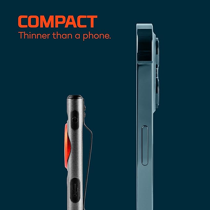 NEBO SLIM Mini Rechargeable Pocket Light | 250 Lumens, 2 Light Modes, Small Flashlight for EDC & Emergencies, Magnetic Base, Lightweight, Water Resistant & Durable, Includes Charging Cable