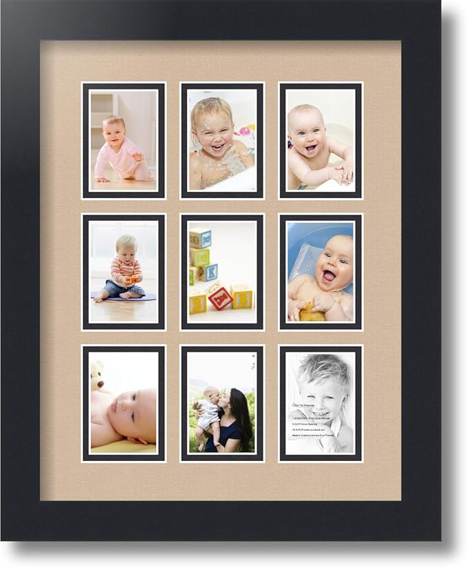 Art to Frames Double-Multimat-78-782/89-FRBW26079 Collage Photo Frame Double Mat with 9-2x3 Openings and Satin Black Frame