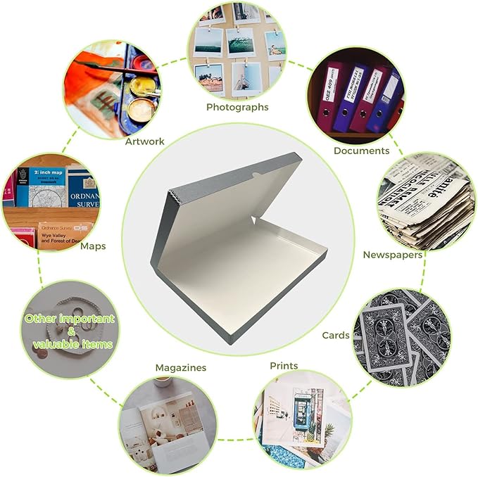 Lineco Folio Storage Box, Clamshell Design with Metal Edge. 13.5x19.5x1.75 Inches, Archival Boxboard, Preserve Photos, Cards, Magazines, Documents, Art, Ephemera, Family Records, Gray, Pack of 2