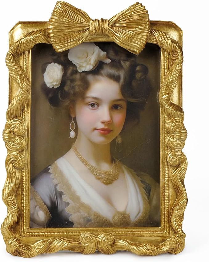 8x10 Picture Frame Gold Bow Frames, Vintage 8 by 10 Photo Frame with Bowknot Design, Ornate Handcrafted Resin Antique Frame with Glass Front for Wall and Tabletop Display, Home Decor, Gift Ideas