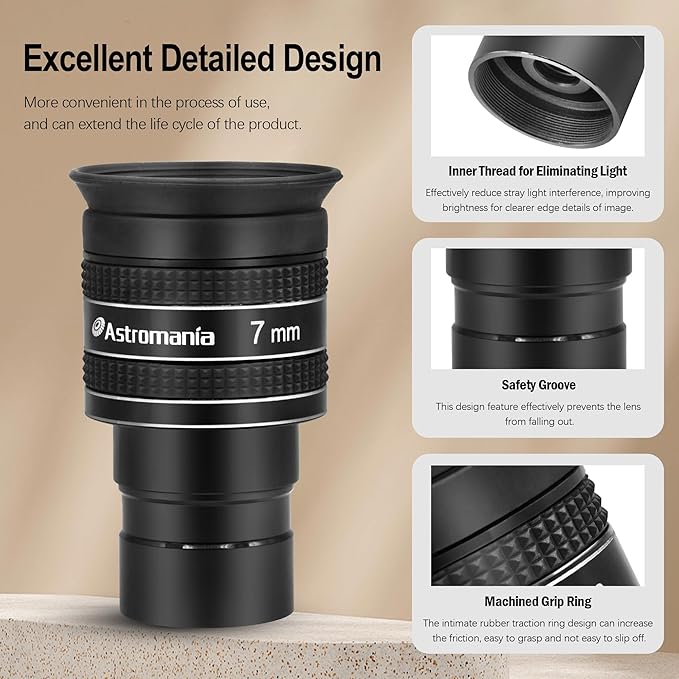 Astromania Telescope Eyepiece 7mm, Wide Angle 58 Degree Apparent Field Planetary Eyepiece for 1.25 inch Astronomy Telescope & Filter, Fully Multi-Coated Telescope Accessory for Planetary Observation