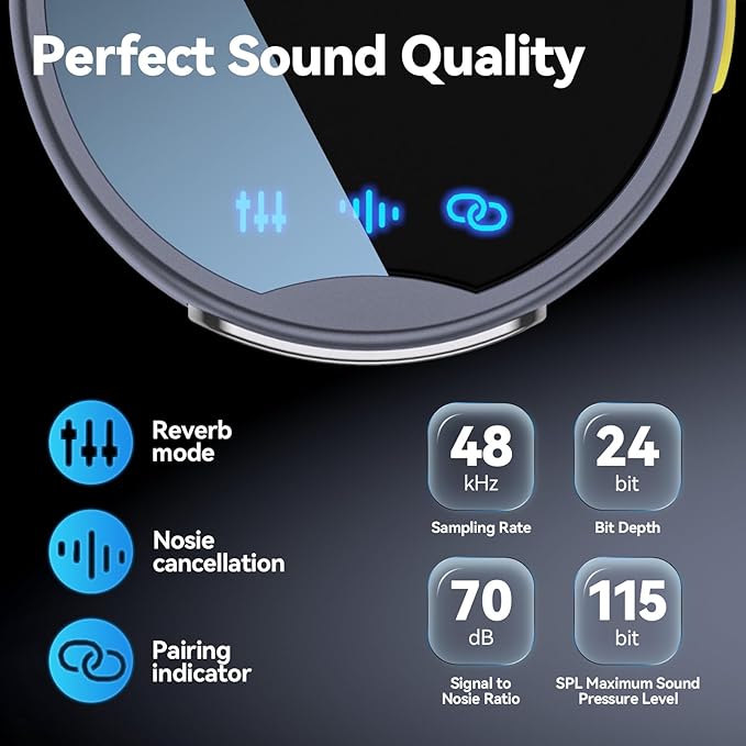 Wireless Lavalier Microphone for iPhone/Android/Camera, 200ft Range, Mini Microphone with Noise Cancellation, 25Hrs Battery Life Lapel Bluetooth Mic, USB C Wireless Lapel Mic for Video Recording