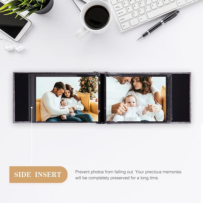 potricher Small Photo Album 4x6 100 Photos Linen Cover Picture Photo Book for Family Wedding Anniversary Baby Vacation (Orange,100 Pockets)