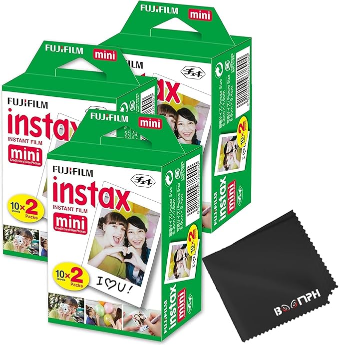 Fujifilm Instax Mini Instant Camera Film: 60 Shoots Total, (10 Sheets x 6) - Capture Memories Anytime, Anywhere - Boomph's Comprehensive Ultimate Performance Cloth Solution for Perfect Picture Quality