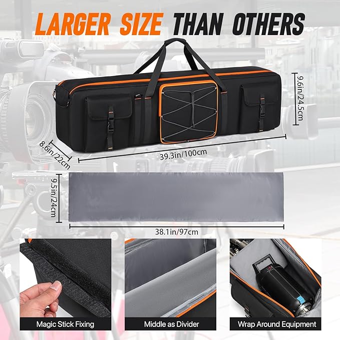 Tripod Carrying Case,Tripod Light Stand and Photography Lighting Kit Bag,Photo Studio Equipment Large Carrying Bag with Removable Padding (40 * 9.8 * 9.6in)