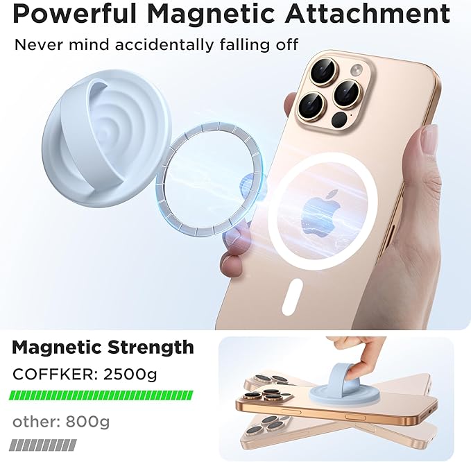Magnetic Phone Grip Ring Holder, Liquid Silicone Magnet Cell Phone Grip Finger Loop, Compatible with Magsafe, Back of Phone for iPhone 17/16/15/14/13/12 Series, Baby Blue
