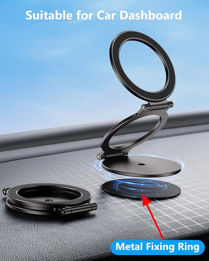 Dual Magnetic Phone Ring Holder for MagSafe, Compatible with 1/4" Screw Tripod Mount, Magnetic Phone Grip Kickstand for iPhone 17/16/15/14/13/12 Pro Max & All Phones