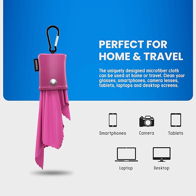 Microfiber Cloth & Glasses Wipes (1 Pack) Lens & Glasses Cleaning Cloth - Eyeglass Cleaner - Camera Lenses & Gadget Delicate Screens - Pink