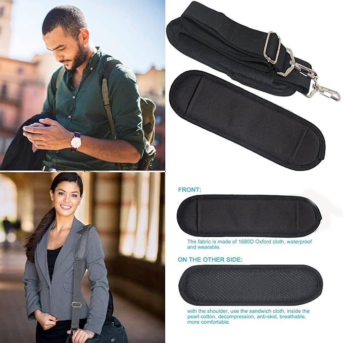JAKAGO 59" Replacement Wide Shoulder Strap, Adjustable Bag/Purse Shoulder Belt Strap with Clip Hooks and Comfortable Non-Slip Pad for Briefcase/Duffel/Camera/Laptop Case(black)