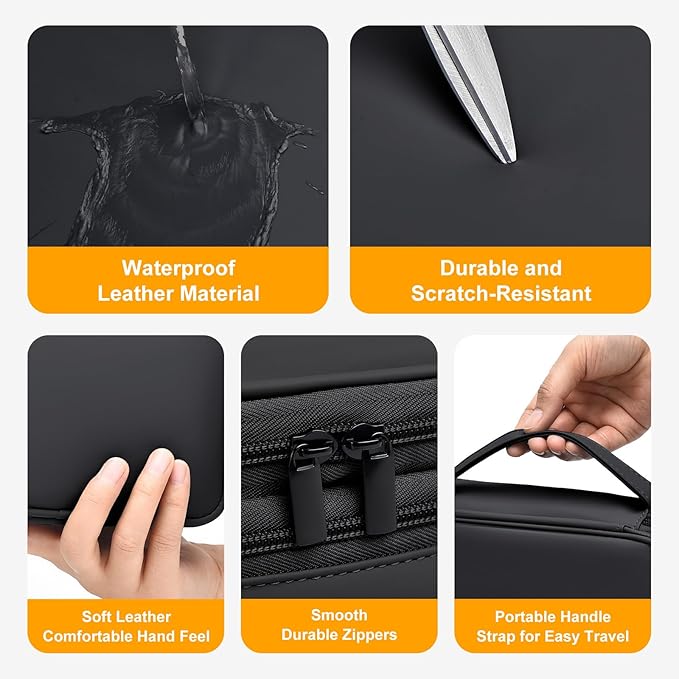 Large Capacity Electronics Accessories Organizer Travel Case with Adjustable Divider Waterproof Leather Cord Shockproof Tech Organizer Bag (Black, Double Layer-Large)