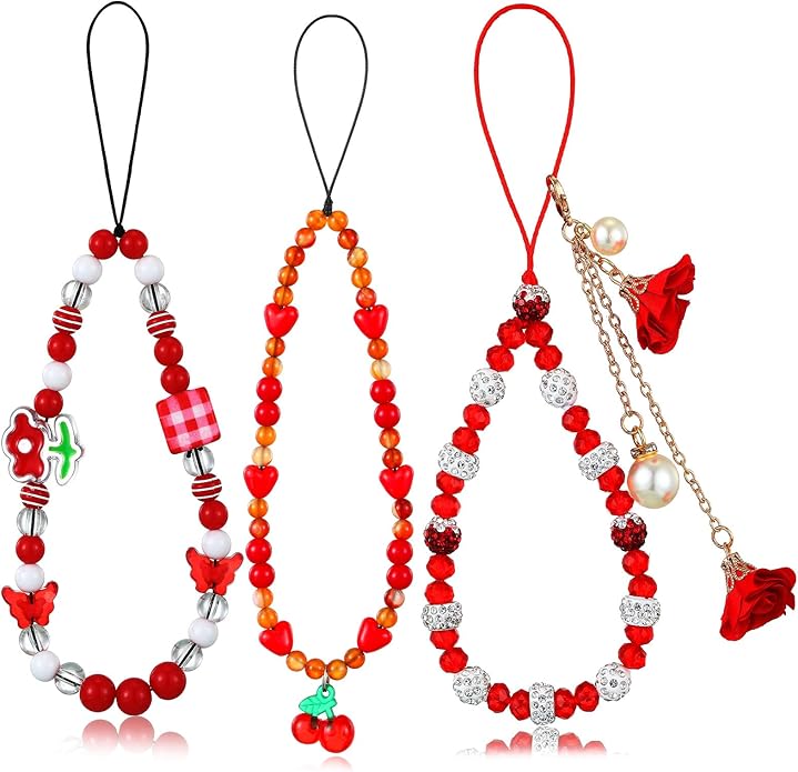 Ecally 3 Pcs Phone Charms Strap Camera Charm Strap Pearl Beaded Butterfly Bow Flower Cute Phone Wrist Lanyard Bracelet for Camera Keychain Wallet Decor Easter Gifts