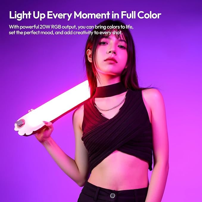 Ulanzi UA20C RGB Tube Light, 20W Inflatable LED Fill Light for Video Recording & Photo Photography, 1800K–10000K CRI95 2500mAh Cordless Magnetic Portable Handheld TPU Video Lighting Wand w 1/4 Mount