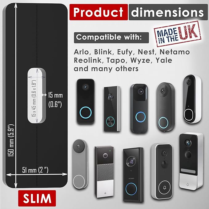 No-Drill Adhesive Sticky Mount Compatible with Eufy Doorbells No Drilling Protect The Walls Doorbell Adhesive Plate No More Drilling Landlord Friendly Made in UK