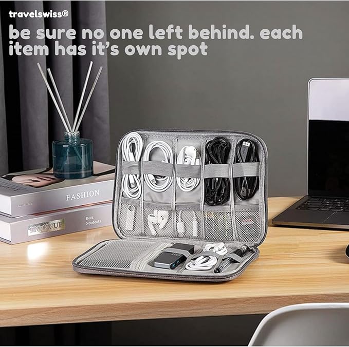 Travel Case Carry Pouch Electronic Accessories Organizer Portable Waterproof Double Layers All-in-One Storage Bag for Power Bank USB Cable Mouse Cords Charger Phone Earphone Flash Drive Black