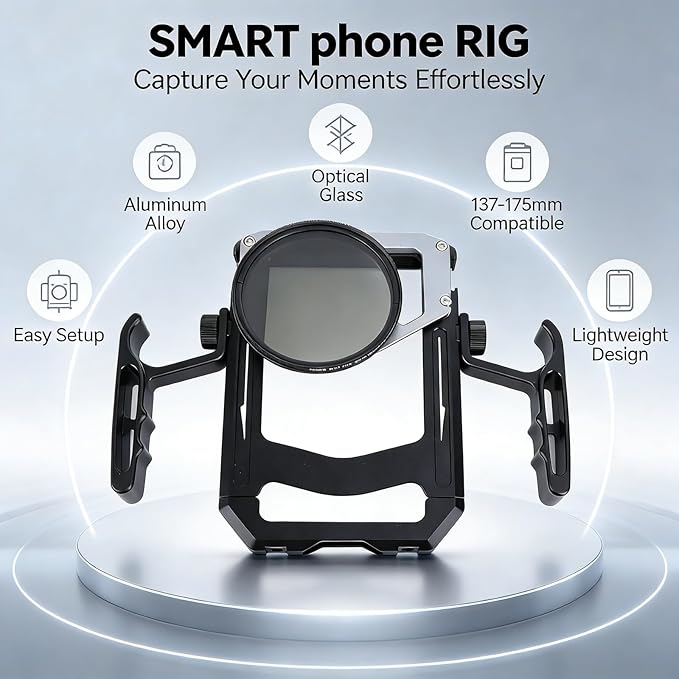 Smartphone Video Rig with Aluminum Alloy Frame, Telescopic Handle, ND Filter, Horizontal and Vertical Support - Dual Handle Stability, Expandable Mounts for Vlogging and