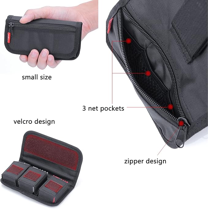 King Ma Small DSLR Camera Battery Bag Pouch Holder Case Camera Batteries Waist Bag Compatible with LP-E6 LP-E17 FZ100 FW50 F550 AA Battery and SD Card Holder Memory Card Case