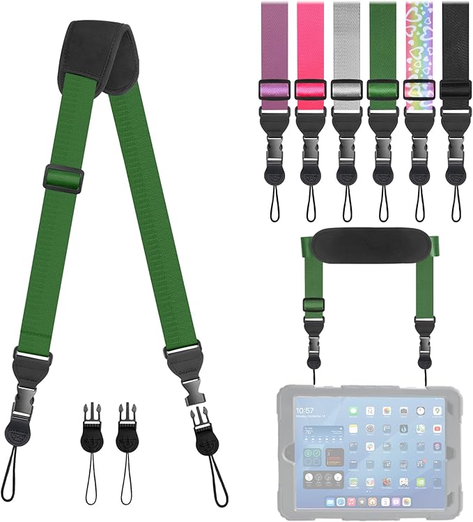 Universal Shoulder Strap, Removable Neoprene Padded Camera Strap, Adjustable Neck Lanyard for iPad, Binocular, Tablet Case, Camera, Luggage Bag (Dark Green Universal Shoulder Strap)