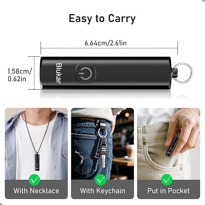 Blukar Rechargeable EDC Flashlight, 360L Mini Keychain Flash Light with 3 Lighting Modes, Memory Function, Waterproof, Compact and Portable Pocket Light for Everyday Carry, Emergency,Camping,Outdoor