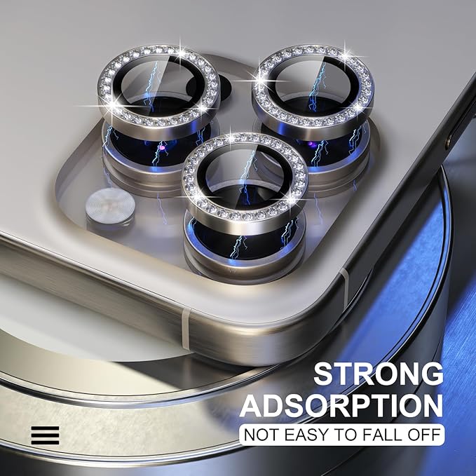 Choiche Compatible for iPhone 15 Pro/iPhone 15 Pro Max Camera Lens Protector Bling, 9H Tempered Glass Camera Cover Screen Protector Metal Ring Decoration Accessories (Diamond-Titanium Gray)