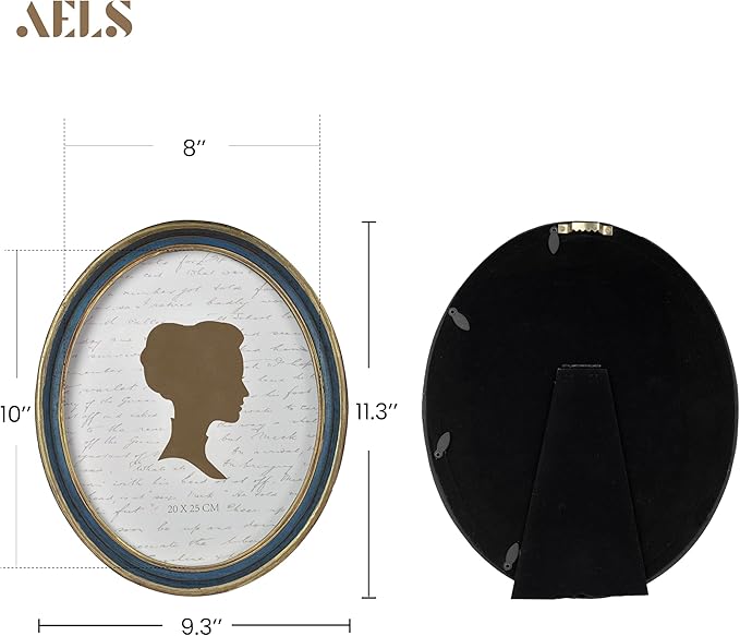 AELS 8x10 Inch Vintage Picture Frame, Elegant Antique Photo Frames with Glass Front, Photo Display, Tabletop Wall Hanging, Gift Ideas, Blue Oval with Gold Trim