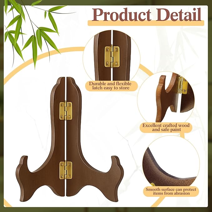 Tatuo 4 Packs Wooden Display Stand Decorative Plate Stands for Display Picture Frame Holder Easels(Brown,4 Inch)