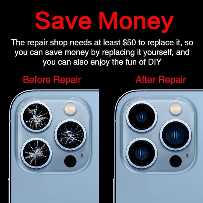 ASDAWN Back Camera Lens Glass Replacement for iPhone 13 Pro and 13 Pro Max, Rear Lens Glass Replacement kit with Pre-Installed Adhesive + Installation Manual + Repair Tool Kit