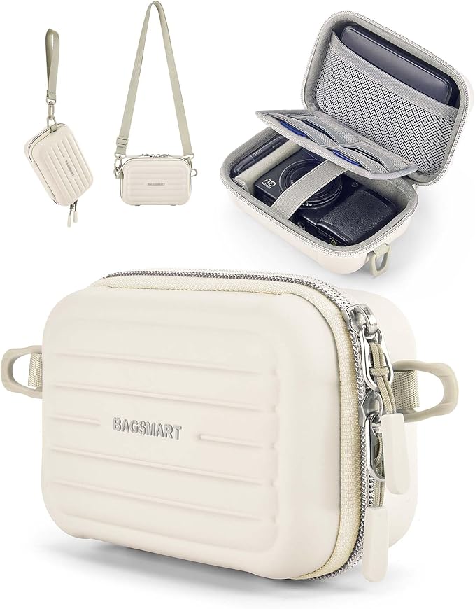 BAGSMART Digital Camera Case, Waterproof & Protective Small Camera Bag with 2 Carrying Ways, Lightweight Camera Sling Bag for Canon PowerShot ELPH 180/190 / Sony DSCW800/DSCW830 - Beige