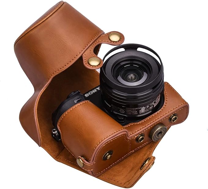 Hargedis XEVN for sony a6400 case,for sony a6300 case,Premium PU Full Body Leather Camera Case Bag for sony alpha a6300 a6000 a6100 a6400 Fit 16-50mm Lens with Camera Shoulder Strap(Brown)