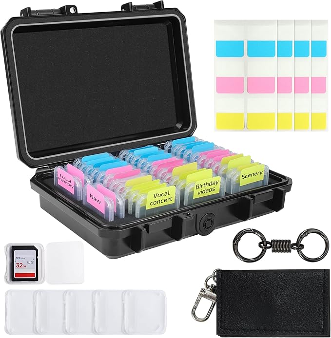 Micscrew 37 Slots Memory Card Case & 36 Transparent Card Cases & 60 Visual Sticky Notes, Water-Resistant Anti-Shock Anti-Dust SD Card Holder Storage,SD Card Case for Camera Memory Card Protector